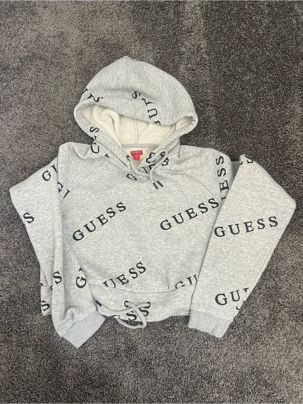GUESS crop Women's Light Gray Logo Hoodie Sweater